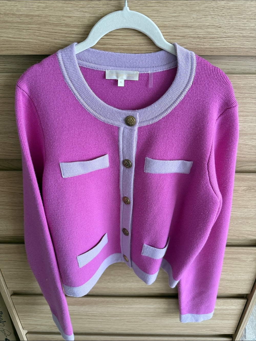 LoveShackFancy Pink and Light Pink Contrast-Trim Cardigan